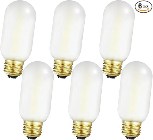 Leools E26 Frosted Edison Bulb 4W Equivalent E26 LED Bulb 40 Watt Dimmable Neutral White 4000K E26 Light Bulb AC120V 400lm Tubular T14 T45 LED Bulb for Pendant,Sputnik,Vanity,Chandeliers Pack of 6