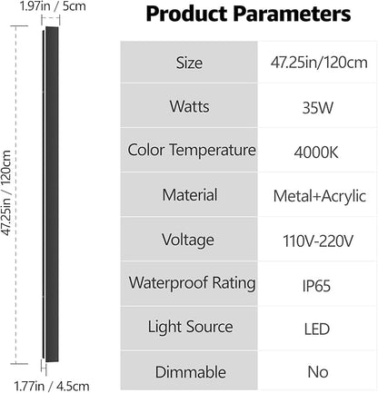 47.25inch Long Outdoor LED Wall Light 4000K Natural Light 35W Black Porch Light Acrylic Waterproof IP65 Exterior Wall Light Fixture for House Patio Porch Courtyard