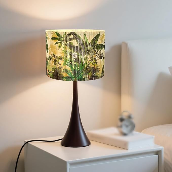 Floral Lampshade Bamboo Made With Tropical Plants green Design, Suitable For Floor Lamps And Desk Lamps, Art deco, Rustic And Elegant, Groovy Unique(11.8 * 9Inch) (Tropical Tree A)