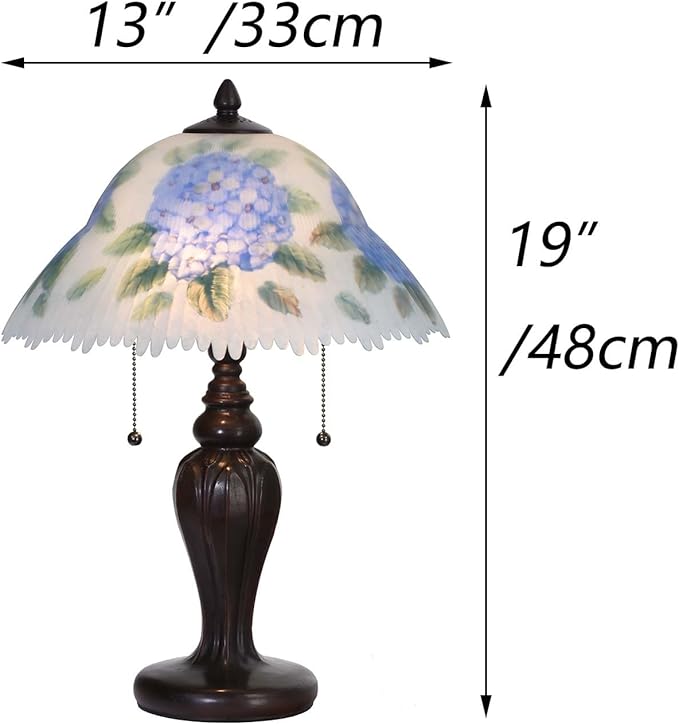 Bieye L10780 Hydrangea Flower Hand-Painted Glass Table Lamp with Metal Base, Blue, 13" W x 19" H