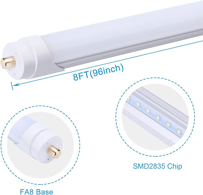 T8 T10 T12 8FT LED Light Bulbs, 45W 6000K Cold White, Single Pin Fa8 LED Tube Replacement for Fluorescent Fixtures, Frosted, Ballast Bypass, Warehouse Workshop Garage Lights 12-Pack