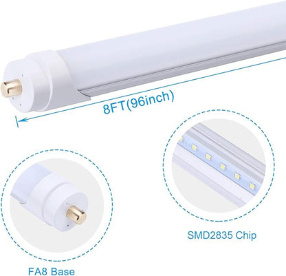 T8 T10 T12 8FT LED Light Bulbs, 45W 6000K Cold White, Single Pin Fa8 LED Tube Replacement for Fluorescent Fixtures, Frosted, Ballast Bypass, Warehouse Workshop Garage Lights 4-Pack