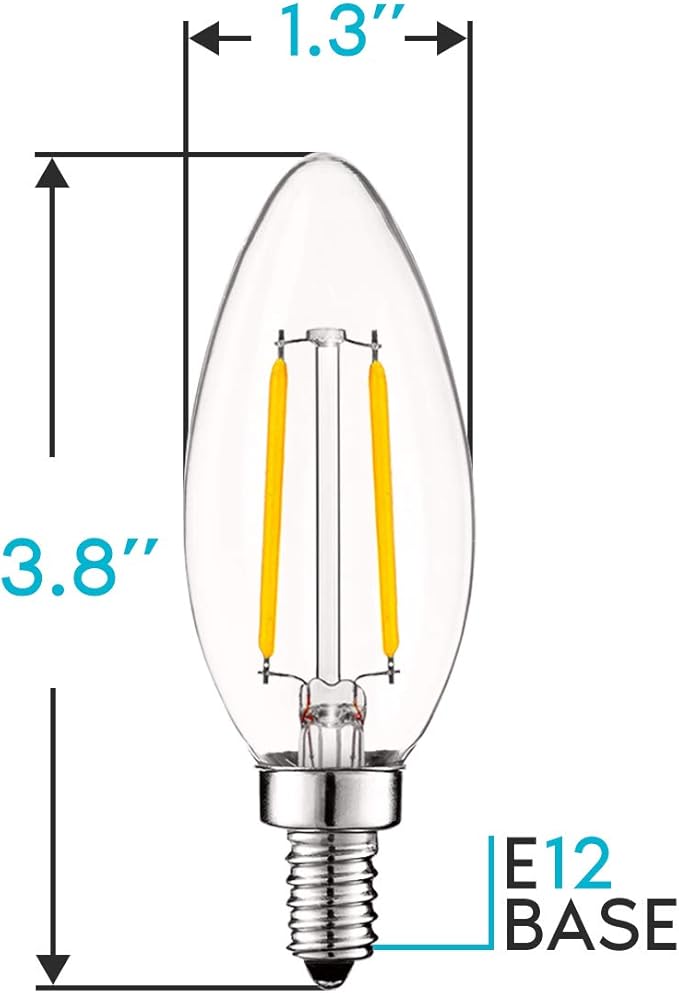 LUXRITE 4W Vintage Candelabra LED Bulbs Dimmable, 400 Lumens, 3000K Soft White, LED Chandelier Light Bulbs 40W Equivalent, Clear Glass, Filament Candle Bulb, UL Listed, E12 Base (6 Pack)