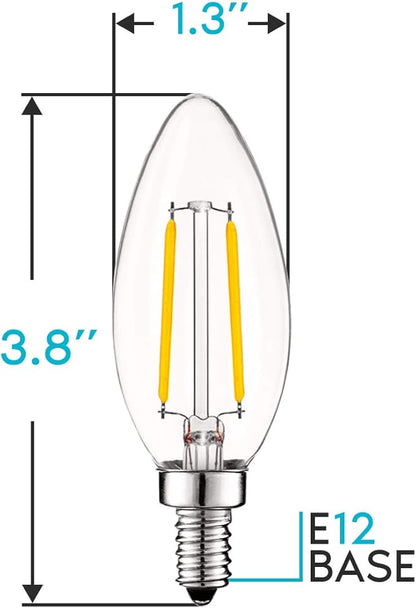 LUXRITE 4W Vintage Candelabra LED Bulbs Dimmable, 400 Lumens, 5000K Bright White, LED Chandelier Light Bulbs 40W Equivalent, Clear Glass, Filament Candle Bulb, UL Listed, E12 Base (24 Pack)