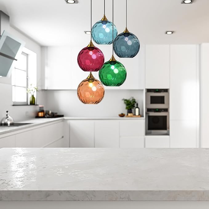 7.8 Inches Orange Glass Globe Pendant Lights Fixtures E26 Modern Farmhouse Glass Ball Pendant Lighting with Gold Brass Finish (Orange)