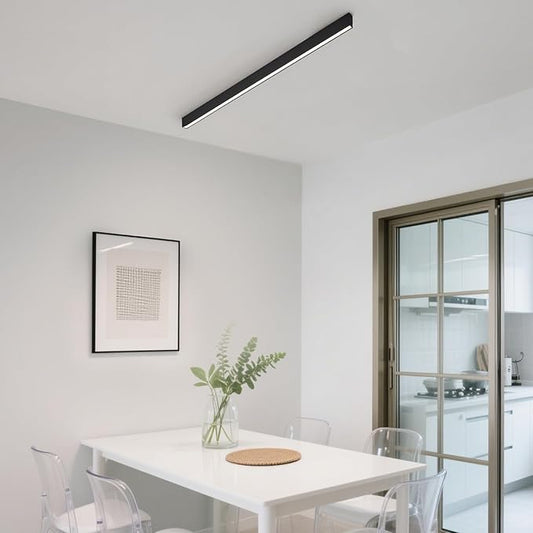 Black ceiling light LED, modern and simple, long strip ceiling surface installation, suitable for living room, bedroom, corridor and kitchen, remote control to switch color and brightness, 59 inches