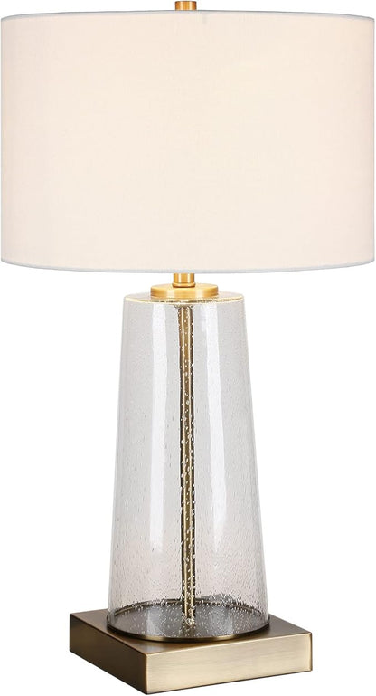 Dax 27.5" Tall Table Lamp with Fabric Shade in Seeded Glass/Brass/White