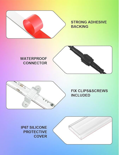 COB LED Strip Lights, RGB Smart IC, IP67 Waterproof, Dimmable 80FT/24M, Color Flowing Tape Light with App Control & Music Sync, Dotless for Outdoor, Patio, Pool & Party Decorations(2 Rolls)