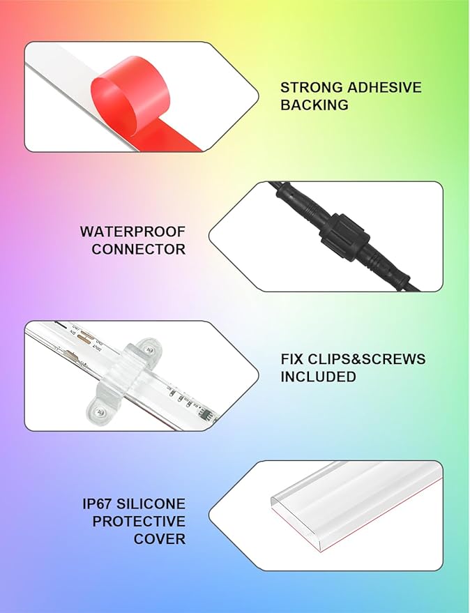 COB LED Strip Lights, RGB Smart IC, IP67 Waterproof, Dimmable 40FT/12M, Color Flowing Tape Light with App Control & Music Sync, Dotless LED Light for Outdoor, Patio, christmas & Party Decorations