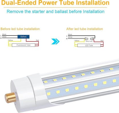 8FT LED Bulb T8 90W V Shaped Led Tube Light,Need Bypass Ballast,Single Pin FA8 Base 5000K Daylight White, 8 Foot (Replace 180W Lamp) Dual-Ended Power AC 90-277V 10 Pack