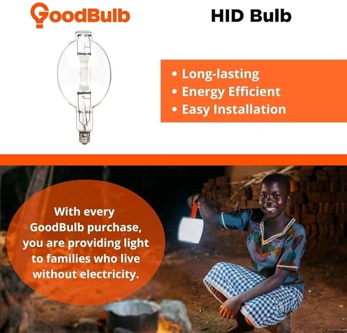 GoodBulb 1000-Watt Metal Halide HID Light Bulb E39 Base BT56 ANSI Code M141 High Output HID Light 4000K Cool White Light Color Clear Finish Car Dealership Lighting Pack of 2 Bulbs
