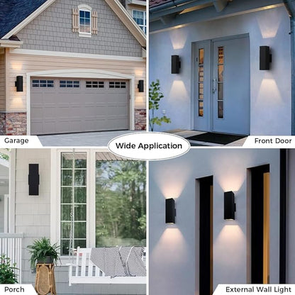 Cerdeco 2 Pack Aluminum Modern Outdoor Wall Light, 13" Exterior Up Down Light Fixtures,Black Front Door Wall Lighting with E26 Sockets [ETL Listed]
