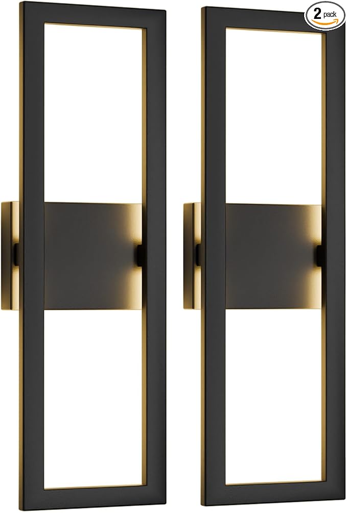 LamQee 22" Modern Outdoor Wall Lights 2 Packs, 3000K 1450LM LED Large Exterior Lighting Fixtures with Rectangle Frame, Matte Black Linear Outside Sconce Wall Mount for House Porch Patio Garage Door