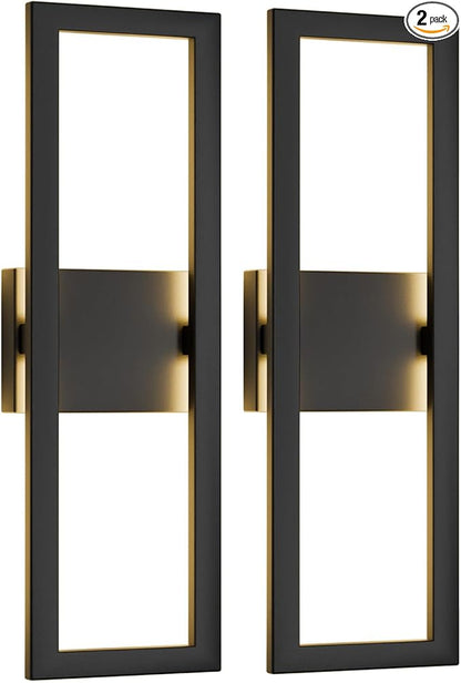 LamQee 22" Modern Outdoor Wall Lights 2 Packs, 3000K 1450LM LED Large Exterior Lighting Fixtures with Rectangle Frame, Matte Black Linear Outside Sconce Wall Mount for House Porch Patio Garage Door