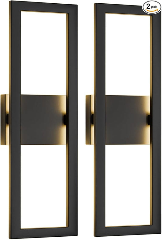LamQee 22" Modern Outdoor Wall Lights 2 Packs, 3000K 1450LM LED Large Exterior Lighting Fixtures with Rectangle Frame, Matte Black Linear Outside Sconce Wall Mount for House Porch Patio Garage Door