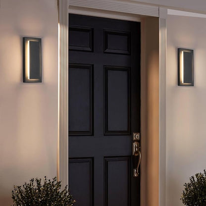 tewei 2 Pack Modern LED Outdoor Wall Lights, Black Exterior LED Wall Sconce Lighting Fixtures, Square Mini Indoor Wall Sconce, 360° Beam Angle, 3000K Warm White Outdoor Lights for House Porch