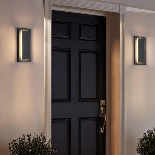 tewei 2 Pack Modern LED Outdoor Wall Lights, Black Exterior LED Wall Sconce Lighting Fixtures, Square Mini Indoor Wall Sconce, 360° Beam Angle, 3000K Warm White Outdoor Lights for House Porch