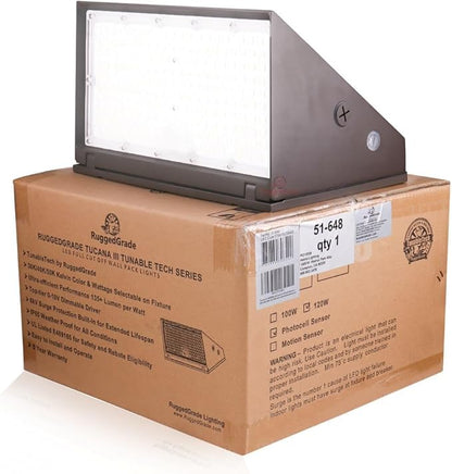 RuggedGrade 120W - Tucana III TunableTech Series - LED Wall Pack Light with Photocell - 17,200 Lumens - Color Selectable 3000K/4000K/5000K - Outdoor LED Light - DLC 5.1 Premium