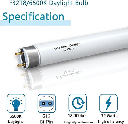 (10pack) 48 inch F32T8/865 Fluorescent Tube Light,4FT 32Watts 6500K Full Spectrum Daylight Bulb,Ra83 High Transparent Replacement for Ceiling Lights,Fish Tank Bulb