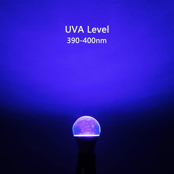 FAGUANGAO LED Black Light Bulb,9W(75Watt Equivalent) A19 UV Blacklight Bulb,120V,UVA Level 390-400nm,E26 Medium Base,Glow in The Dark for Blacklight Party,Fluorescent Poster,Body Paint(6 Pack)