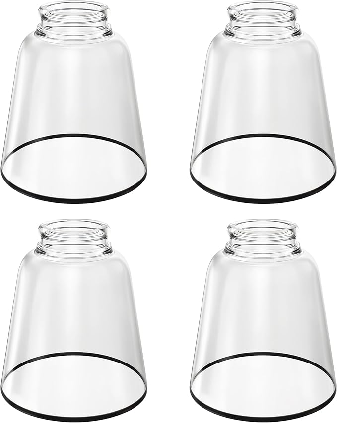 4 Pack Clear Glass Shade Replacements, Bell Shaped Glass Shade Covers with Black Ring, 4.72"High, 4.72"Diameter, 2.12 "Fitter, High Transmittance Trapezoidal Lampshade