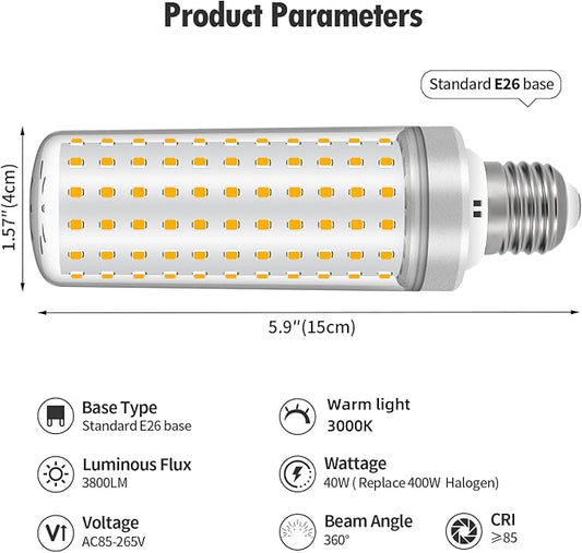 E26 LED Bulbs, 40W LED Light Bulbs Equivalent 400W, 3000K Sunset Color Warm Light, Not Dimmable, AC 85-265V, E26 Light Bulbs (4 Pack)