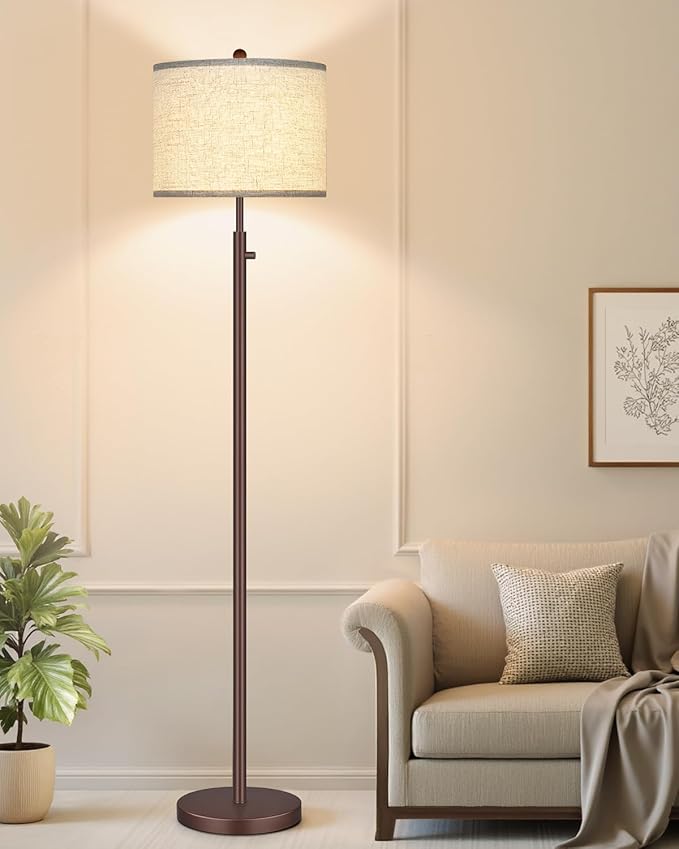 Nintiue 【Upgraded】 Dimmable Floor Lamp for Living Room, 11W LED Bulb Included, Modern Standing Lamp, Tall Pole Light with Linen Shade for Bedroom Reading Office Corner Nursery-Matte Brown