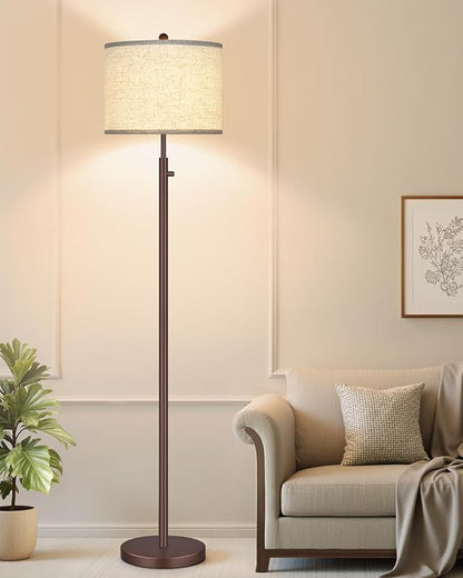 Nintiue 【Upgraded】 Dimmable Floor Lamp for Living Room, 11W LED Bulb Included, Modern Standing Lamp, Tall Pole Light with Linen Shade for Bedroom Reading Office Corner Nursery-Matte Brown