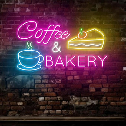 Coffee & Bakery Led Sign, Open Cake Bakery Neon Sign, Bakery Coffee Decor Size:20inches