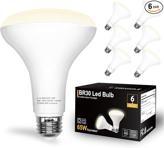 DAYBETTER BR30 LED Light Bulbs Indoor Flood Light, 6 Pack 4000K Neutral White LED Bulb 65W Equivalent, Dimmable, E26 Base, 800LM, Recessed Can Bulb for Living Room Bedroom Dining Room Bathroom