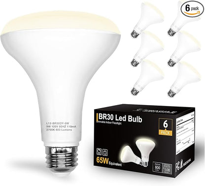 DAYBETTER BR30 LED Light Bulbs Indoor Flood Light, 6 Pack 4000K Neutral White LED Bulb 65W Equivalent, Dimmable, E26 Base, 800LM, Recessed Can Bulb for Living Room Bedroom Dining Room Bathroom