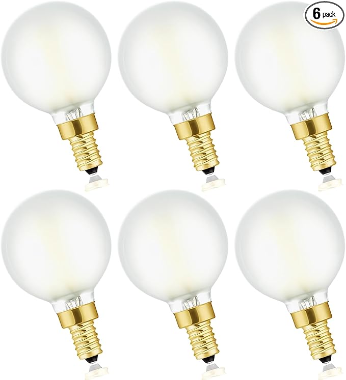 Leools E12 Led Chandelier Light Bulb,Frosted G16.5 Type G Round Light Bulb,60 watt 600lm 4000k Daylight,Dimmable Led Globe Light Bulbs for Ceiling Fan,Scentsy,Vanity,Candelabra LED Light Bulbs 6 pcs