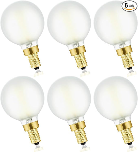 Leools E12 Led Chandelier Light Bulb,Frosted G16.5 Type G Round Light Bulb,60 watt 600lm 4000k Daylight,Dimmable Led Globe Light Bulbs for Ceiling Fan,Scentsy,Vanity,Candelabra LED Light Bulbs 6 pcs