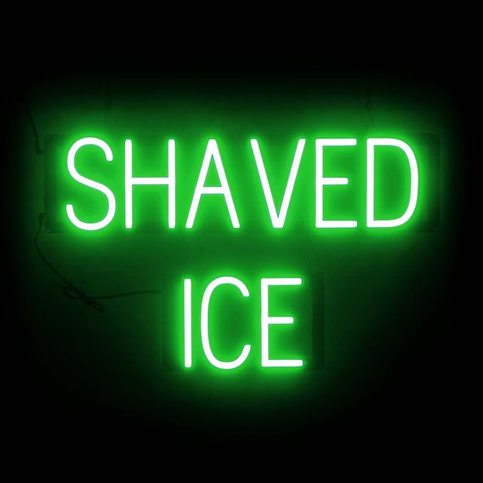 SpellBrite SHAVED ICE Sign | Treat-Related Sign with Neon Look, Green LED Light Source | 24.9" x 15.0"