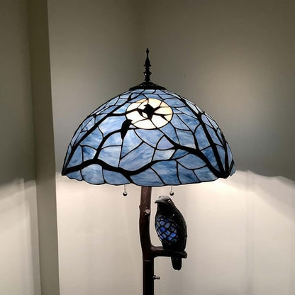 Bieye S10882 Raven Sitting on Bare Tree Tranch Against Full Moon Tiffany Style Stained Glass Lampshade (Dark Blue, 18Wx9.5H)