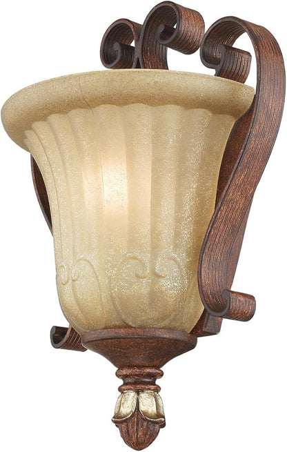Livex Lighting 8560-63 Villa Verona 1 Light Verona Bronze Finish ADA Wall Sconce with Aged Gold Leaf Accents and Rustic Art Glass