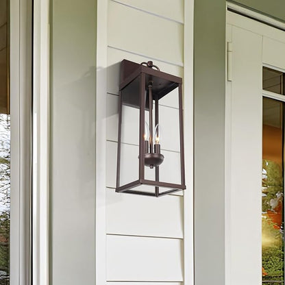 Outdoor Wall Sconce Lights, 20 Inch Tall Transitional Exterior Wall Lighting with Clear Glass, Modern Bronze Carriage Lantern Lamps Outside for Front Porch Garage Garden Patio Corridor Doorway
