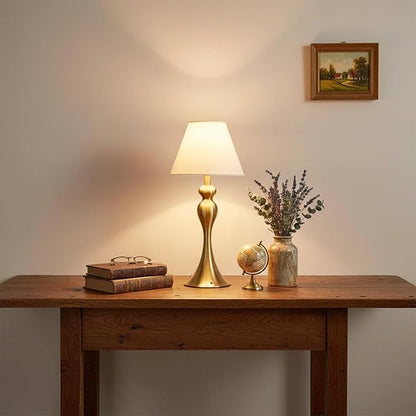 Cordless Table Lamp,Portable Fabric Shade LED Desk Lamps,5200mAh Battery Operated, 3 Color Stepless Dimming Up, for Restaurant, Bedroom,Camping,Coffee Shop,Bar,Night Light (Brass)