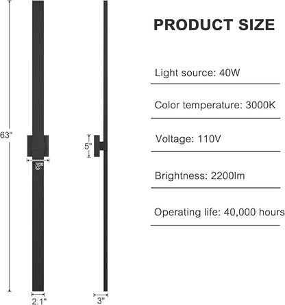 LamQee 62.9 In Aluminum Long Outdoor Wall Lights, 3000K 2200LM LED Waterproof IP65, Modern Exterior Lighting Fixture Linear Outdoor Sconce Wall Mount Outside Lighting for House Porch Patio Garage Door