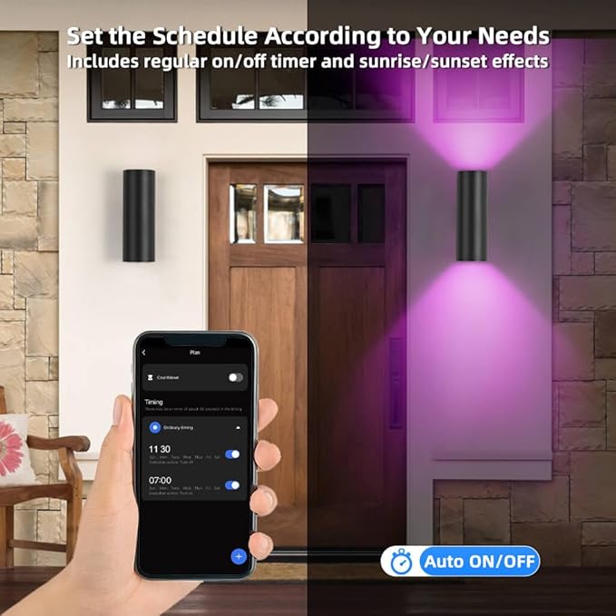 SHIMR Color Changing Outdoor Lights 2 Pack, RGB 2700K-6500K Smart Porch Lights with Remote, Cylinder Exterior Lighting Fixtures Aluminum Anti-Rust, Up and Down Lighting for House [ETL Listed]