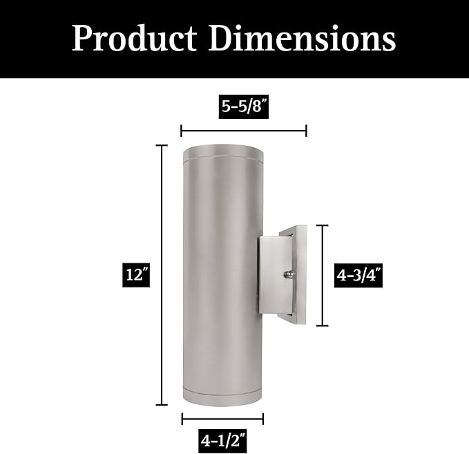 Ultralux 12 Inch Modern LED Up and Down Wall Light, Outdoor Wall Sconce Front Door Light Fixture, 2000 Lumen Outdoor Sconce 30 Watt Outside Lights For House 4000K Brushed Nickel Exterior Light Fixture