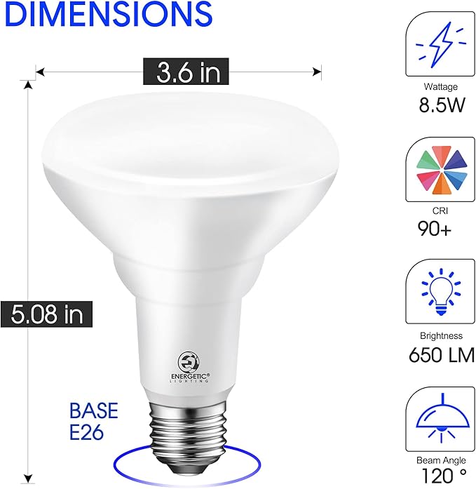 12 Pack BR30 LED Light Bulbs, Dimmable, CRI90, 8.5W=65W, 3000K Warm White, 650 LM, E26 Base, Indoor Flood Light for Cans