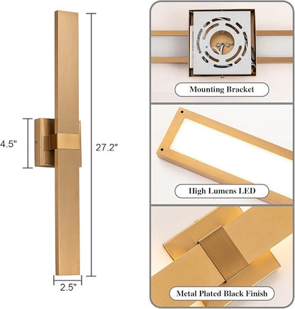Modern LED Outdoor Wall Sconce 27.2" Gold Outdoor Wall Lights Exterior, Outdoor Light Fixtures Wall Mount on House, Garage, Porch, Patio, Front Door etc