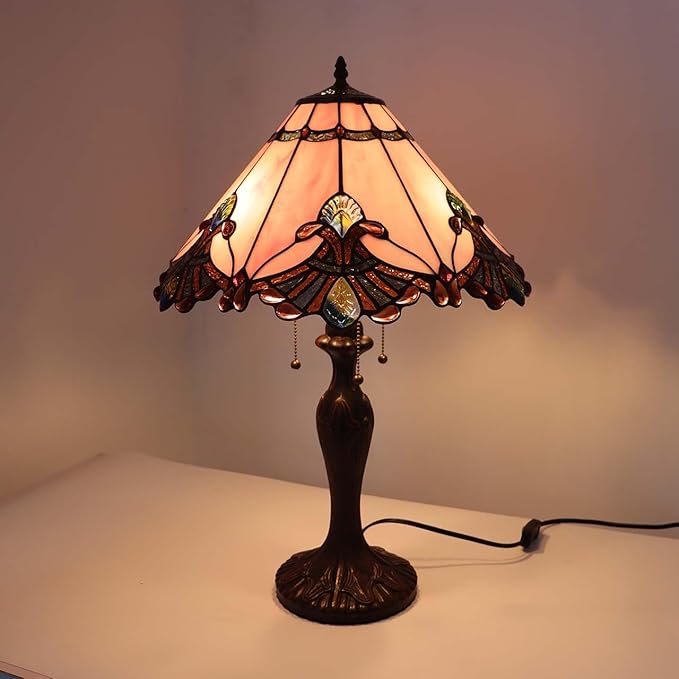 Bieye S10992 Tiffany Style Stained Glass Baroque Lampshade (17-inch Wide Pink)