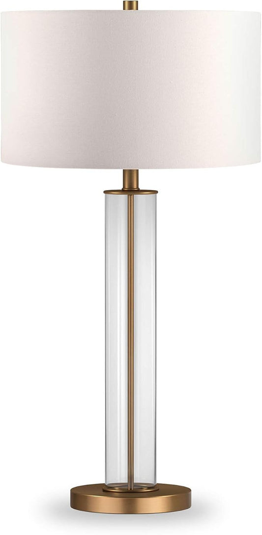Harlow 29" Tall Table Lamp with Fabric Shade in Clear Glass/Brass/White