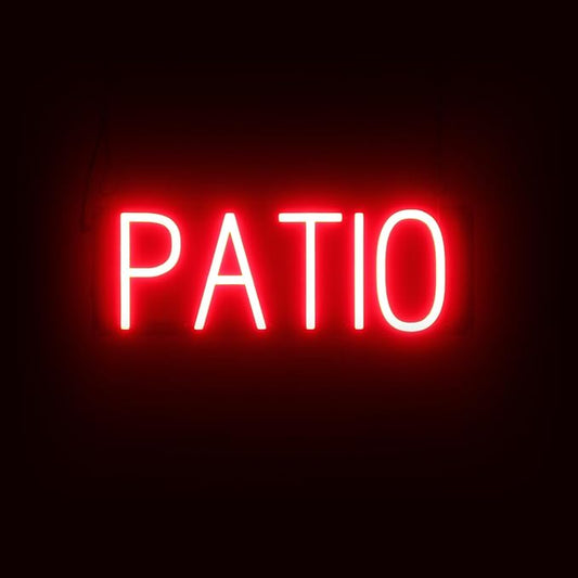 SpellBrite PATIO Sign | Location-Related Sign with Neon Look, Red LED Light Source | 18.3" x 6.3"