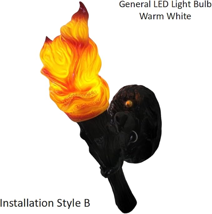 Realistic Torch Light Sconce Indoor,Rustic Retro Torch Wall Sconce Suitable for Medieval Themed Room Dungeon Basement Bar Restaurant Halloween Christmas,Resin Lampshade,Not Waterproof