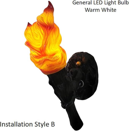 Realistic Torch Light Sconce Indoor,Rustic Retro Torch Wall Sconce Suitable for Medieval Themed Room Dungeon Basement Bar Restaurant Halloween Christmas,Resin Lampshade,Not Waterproof