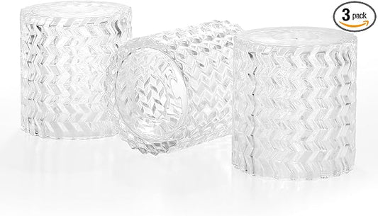 Corrugated Clear Glass Lamp Shades with 1-5/8 inch Fitter 3 Packs,Wave Cylinder Glass Shade Covers Replacement Globe for Pendant Light fixtures Vanity Lights Wall Sconces Chandelier