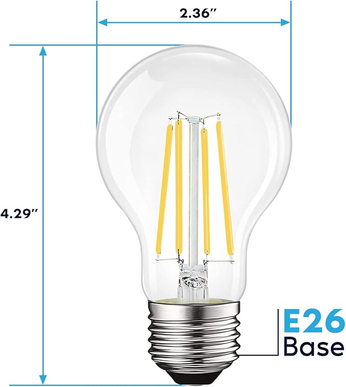 LUXRITE Vintage A19 LED Light Bulbs 100 Watt Equivalent, 1600 Lumens, 4000K Cool White, Dimmable Edison Light Bulbs, 12W, Damp Rated, UL Listed, Clear Glass Filament Bulb, E26 Medium Base (2 Pack)